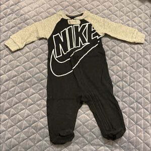 Nike Black One-Piece Footie with Gray Raglan Sleeves